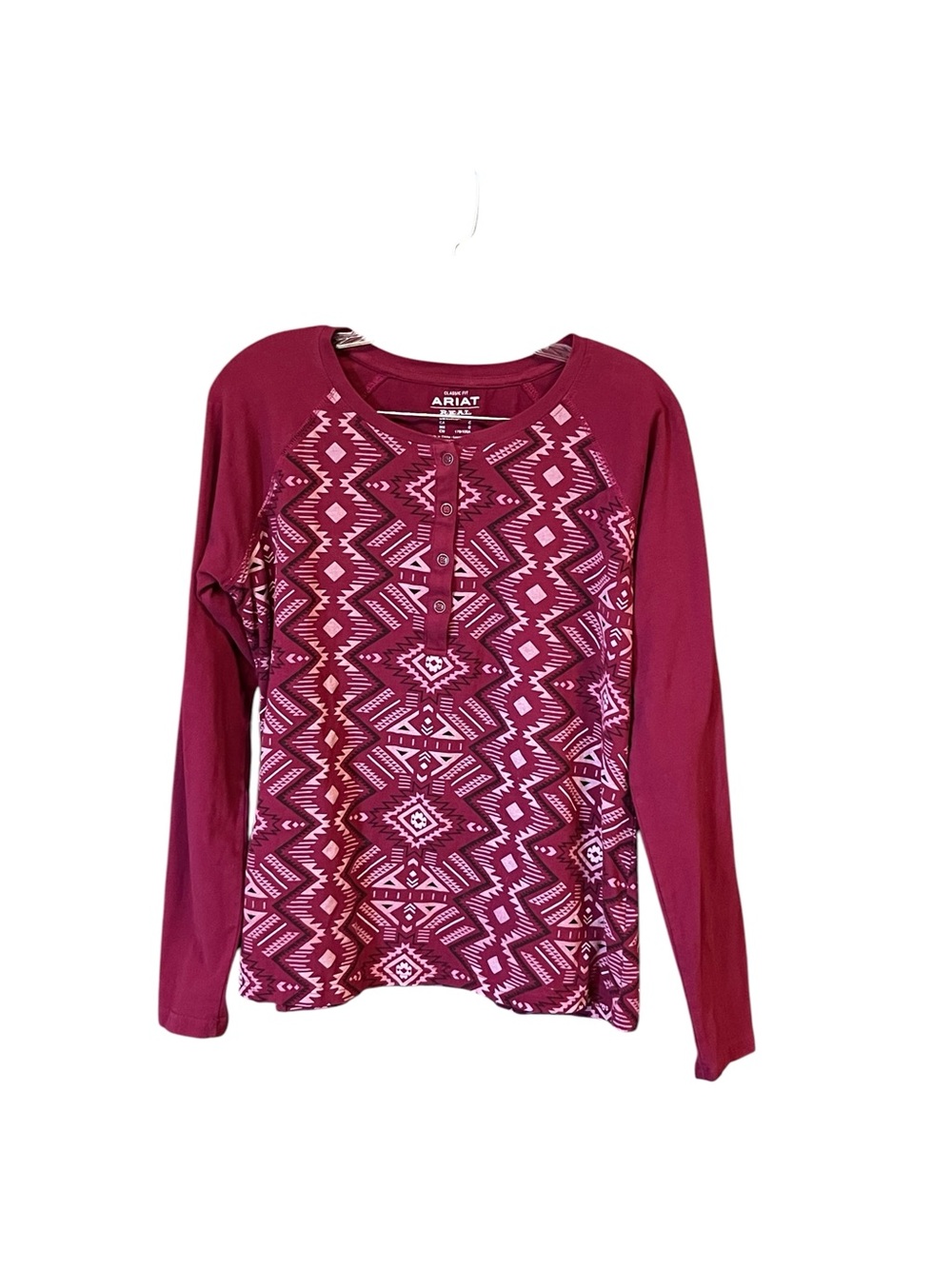 Ariat Henley Shirt Women L Burgundy Pink Aztec Western Long Sleeve Top